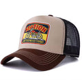 Vintage Motocross Patch Trucker Hat – Beige & Brown Mesh Snapback Cap