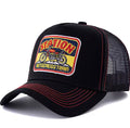 Vintage Racing Moto Patch Trucker Hat – Black Mesh Snapback Cap